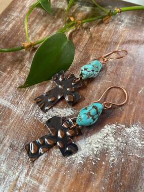 Copper Cross Turquoise Earrings – Handmade Boho Southwestern Jewelry